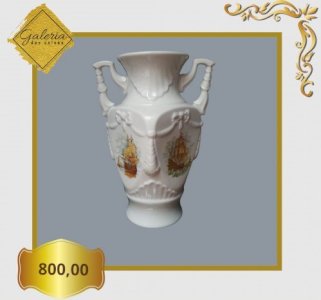 Vaso de porcelana, com 4 caravelas, medindo 27 cm