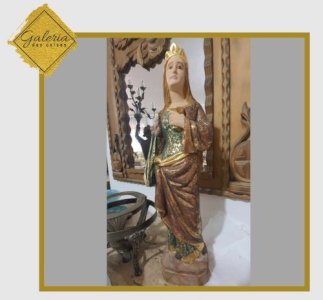 Santa Bárbara 57 cm na técnica secular europeia, com douramento a água, com folha de ouro genuino, 23 k,  