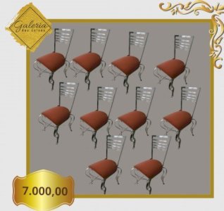 Dez  cadeiras em ferro fundido, niqueladas 