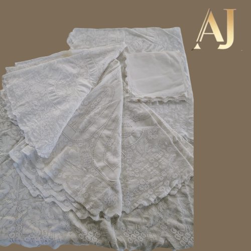 Conjunto com 3 toalhas de mesa de labirinto branca 