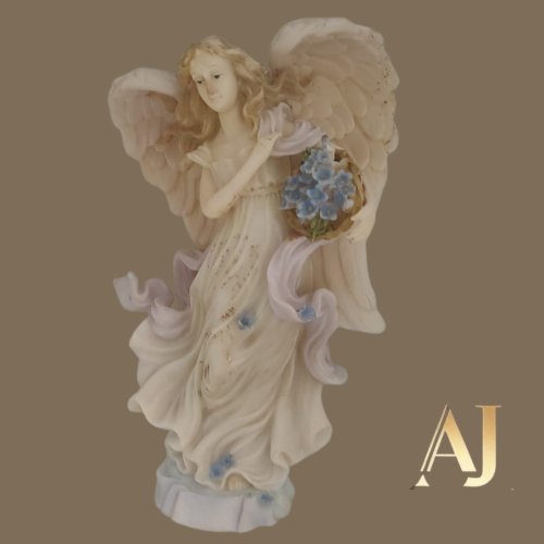 Anjo com cesta de flores, altura 21cm 