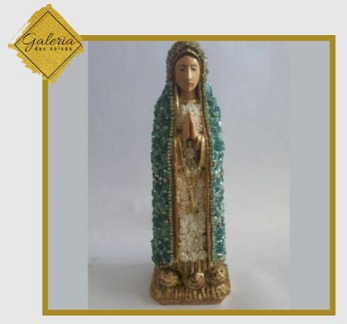 Nossa Senhora de Fátima 32 cm em madeira, com folha de ouro, renda  e pedrarias
