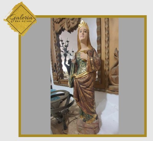 Santa Bárbara 57 cm na técnica secular europeia, com douramento a água, com folha de ouro genuino, 23 k,  