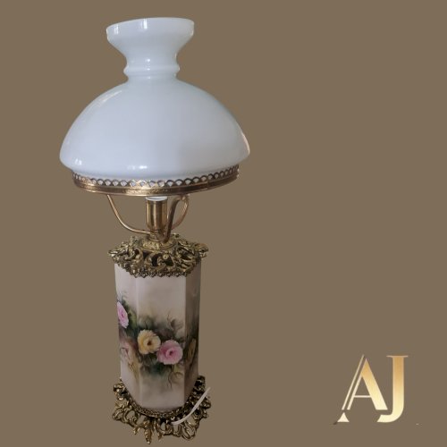 Abajur porcelana com brinze - ointado a mão